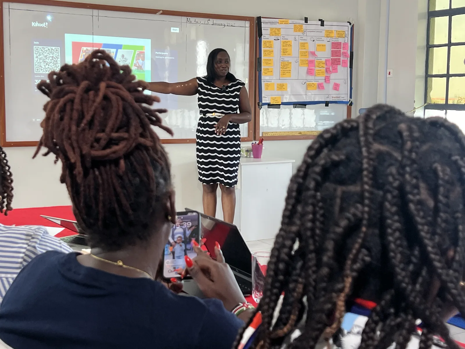 Liza running an interactive Kahoot session